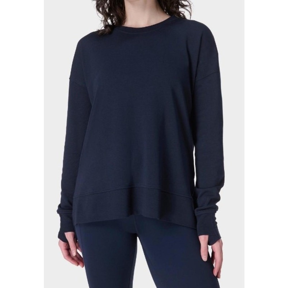 Sweaty Betty After Class Longline Navy Blue Crewneck Sweatshirt Thumbholes XXS